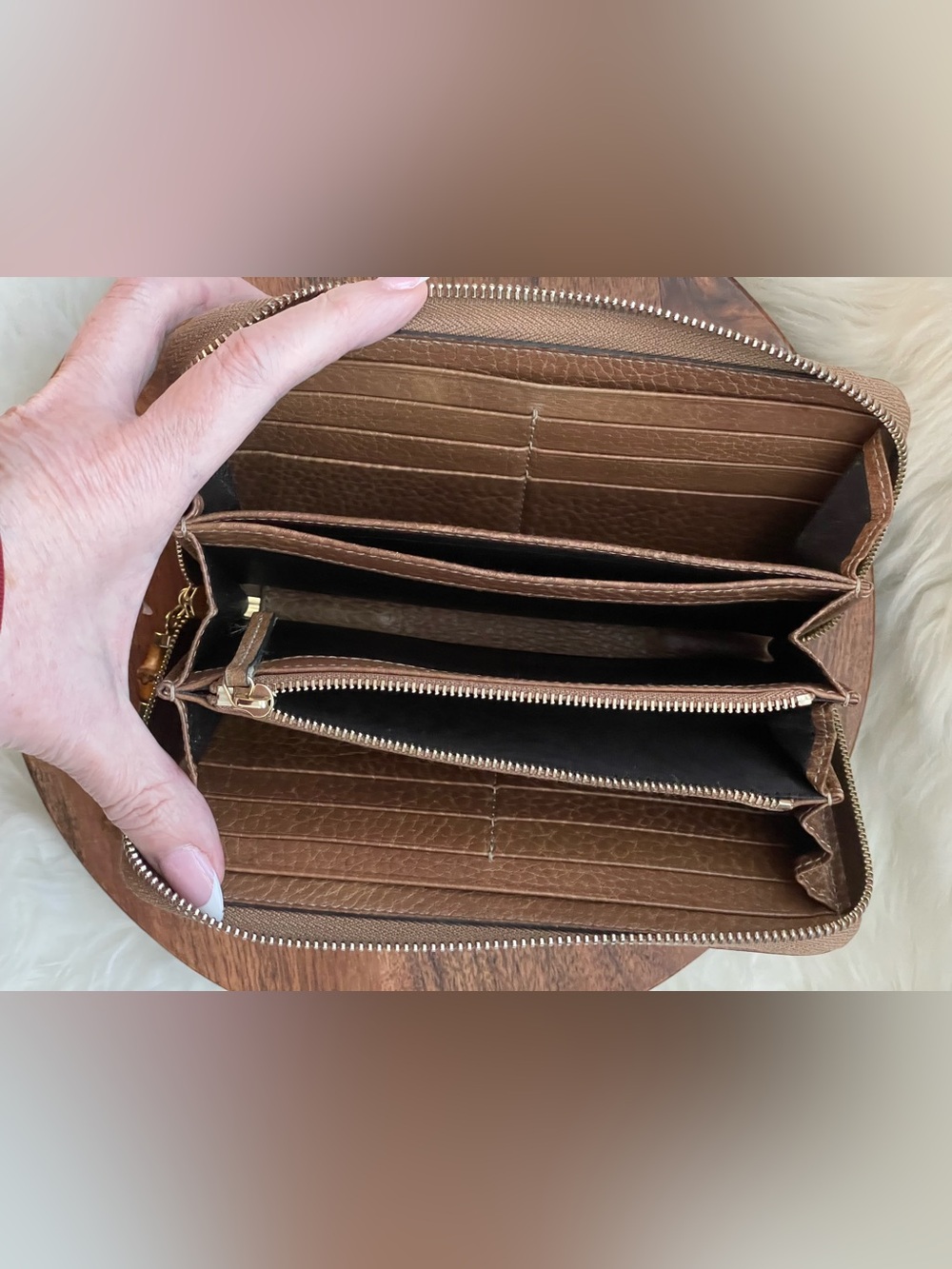 GUCCI  Guccissima Brown Leather Bamboo Tassel Zip Around Long Wallet w/box - Picture 9 of 11